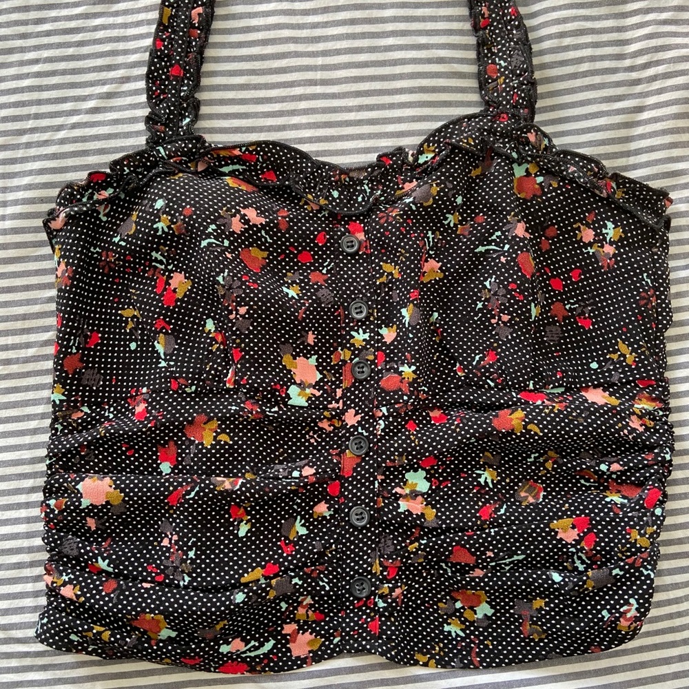 free people floral and polka dot ruched halter top